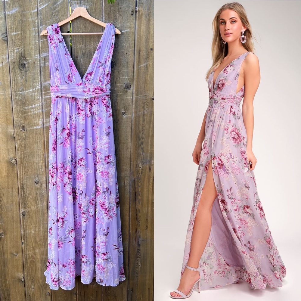 Lavender Purple Chiffon Floral Print Maxi Dress 🌿